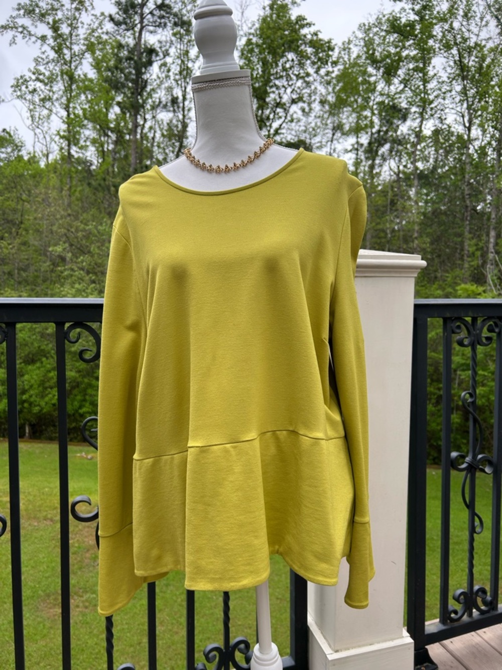 The Limited Women's Long-Sleeve Peplum Top in Chartreuse, 1X